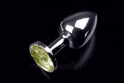 Пикантные Штучки - Маленькая серебристая анальная пробка с закругленным кончиком и кристаллом, 7х3 см (желтый) - sex-shop.ua