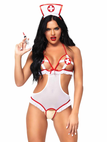 Leg Avenue-Roleplay Naughty Nurse White/Red - Сексуальный комплект медсестры, OS - sex-shop.ua