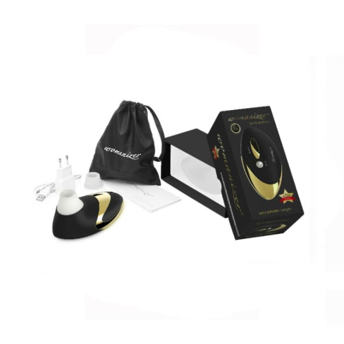 Womanizer W500 - Вакуумный стимулятор клитора с кристаллом Swarovski, 12х6 см (чёрный с золотом) - sex-shop.ua