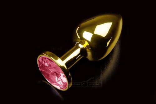 Пикантные Штучки - Малая золотистая анальная пробка с кристаллом, 7,5х2,5 см (розовый) - sex-shop.ua