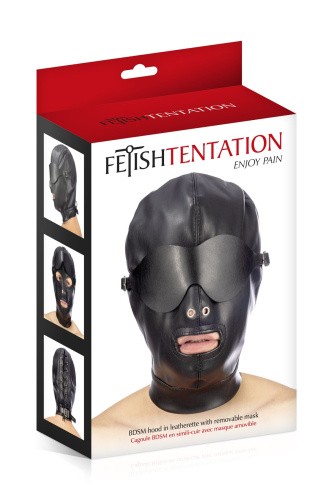 Fetish Tentation BDSM hood in leatherette with removable mask - Капюшон для БДСМ со съемной маской - sex-shop.ua