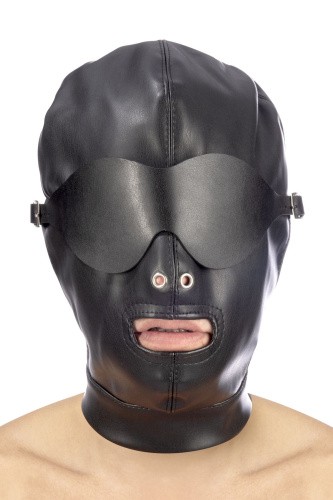 Fetish Tentation BDSM hood in leatherette with removable mask - Капюшон для БДСМ із маскою, що знімається
