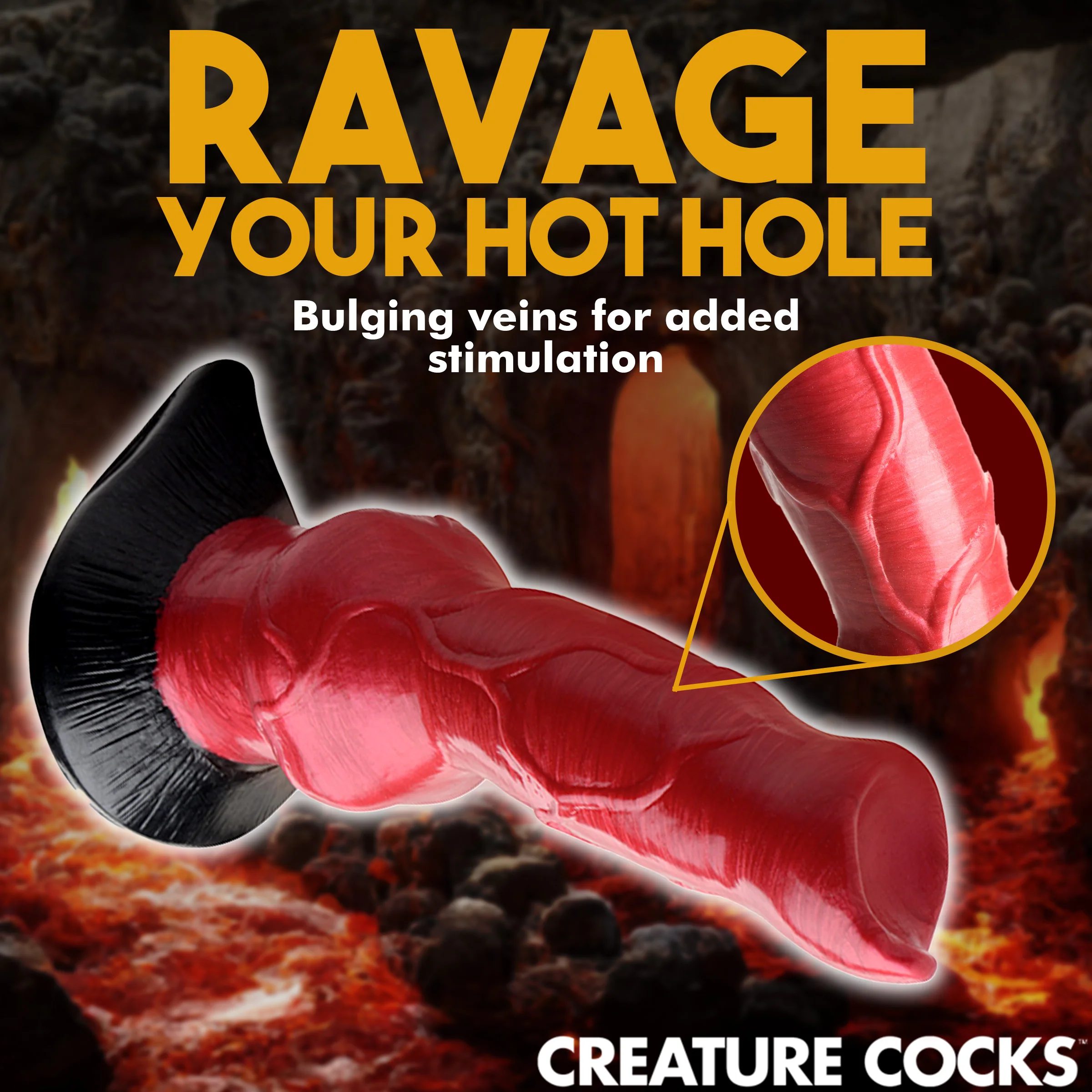 Creature Cocks Hell-Hound Canine Silicone Dildo - фантазийный фаллоимитатор  Адская Гончая, 19х6.6 см (чёрный с красным)