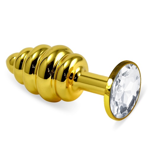 LoveToy Gold Spiral Plug Clear - Золотистая анальная пробка с кристаллом, 6.9х3 см (прозрачный) - sex-shop.ua