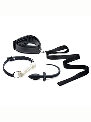 Tailz Puppy Play Set - Gag, Plug, & Collar - рольовий БДСМ набір цуцика: кляп, анальна пробка з хвостиком, ошийник