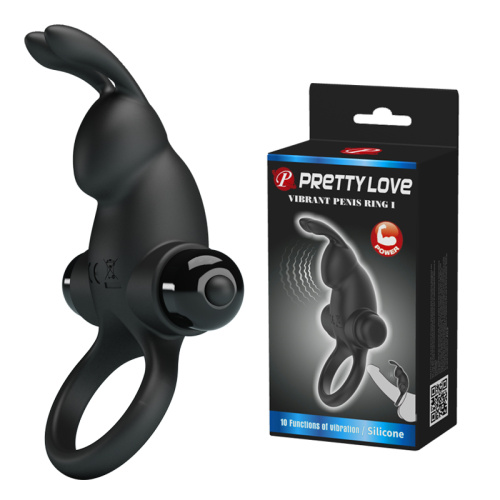 Pretty Love Vibro Penis Ring Rabbit I - Эрекционное кольцо с вибрацией, 11.3х2.8 см (черный)