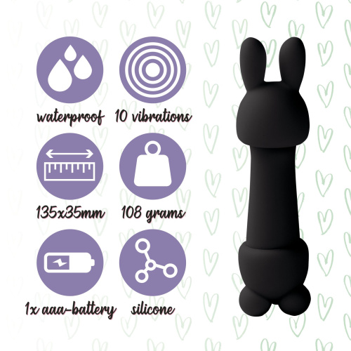 FeelzToys Mister Bunny - Мини-вибратор с двумя насадками, 13.5х3.5 см, (черный) - sex-shop.ua