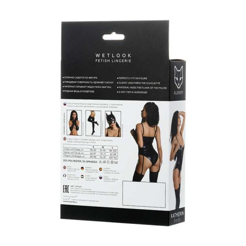 Toyfa Glossy - Боди из материала Wetlook со шнуровкой, L (чёрный)