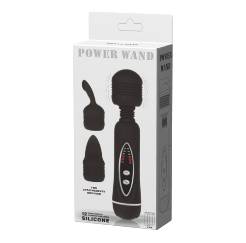 LyBaile Power Wand Black - Вибратор-микрофон с двумя насадками, 20х4.5 см (чёрный) - sex-shop.ua