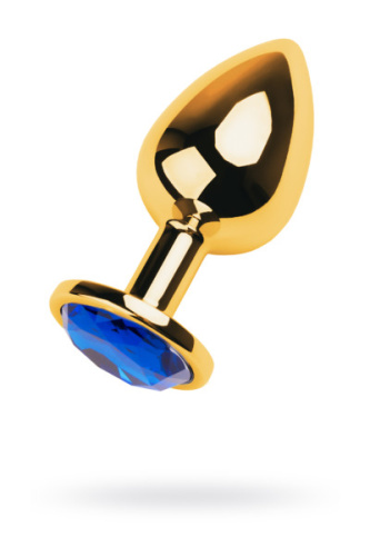Metal by TOYFA Gold anal plug - золотистая анальная пробка с кристаллом, 9х4 см (синий)