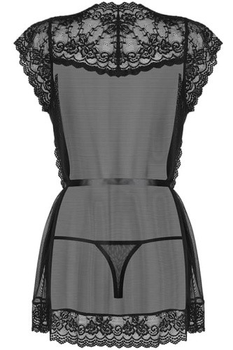 Obsessive 854-PEI-1 peignoir - сексуальный пеньюар с кружевом, S/M (чёрный)