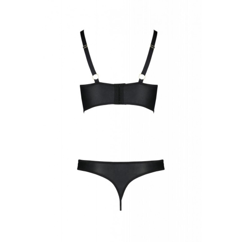 Passion Malwia Bikini - Комплект з еко-шкіри з люверсами та ремінцями, бра та трусики, 4XL/5XL (чорний)