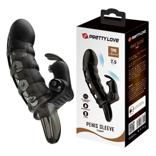 LyBaile Pretty Love Penis Sleeve Vibro Black - Насадка на пенис, +4 см (чёрный)