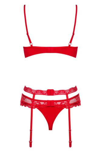 Obsessive Heartina set - эротический комплект бюстгальтер, стринги и пояс для чулок, L/XL (красный)