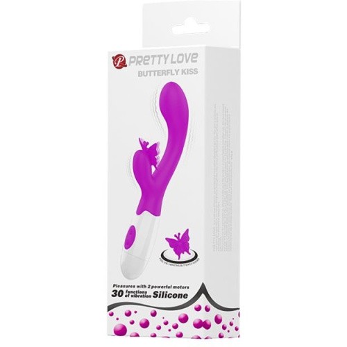 Pretty Love Butterfly Kiss Vibrator - Вибратор с клиторальным отростком в виде бабочки, 19.9х3.1 см