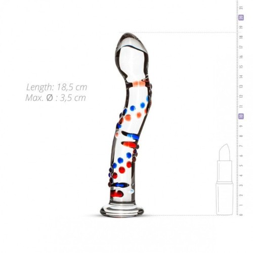 Gildo Glass Dildo No.3 - Стеклянный дилдо с изгибами и рисунком, 18.5х3.5 см