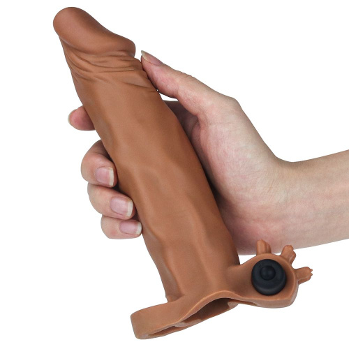 LoveToy - Pleasure X Tender Vibrating Penis Sleeve Brown Add 2 - Насадка на член, 19 см - купити в Україні | Секс шоп SEX-SHOP.ua