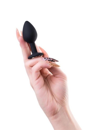 Popo Pleasure by Toyfa butt plug with S rhinestone - Анальная пробка с камнем, 7.2х2.8 см (чёрный)