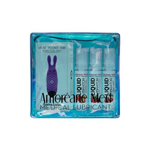 Amoreane Med набор из 3-х вкусов стимулирующего лубриканта и вибропули Adrien Lastic Purple, 3х10 мл - sex-shop.ua