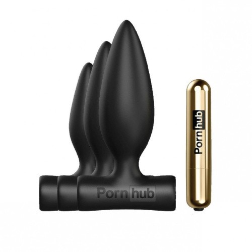 Pornhub Anal Training Kit - Набор анальных пробок с перезаряжаемой вибропулей, 3 шт (чёрный)