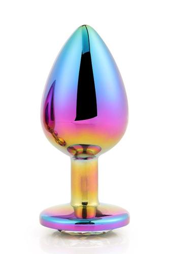Gleaming Love Multicolour Plug - Металева анальна пробка з кристалом, 9,5х4,3 см (райдужний) - купити в Україні | Секс шоп SEX-SHOP.ua