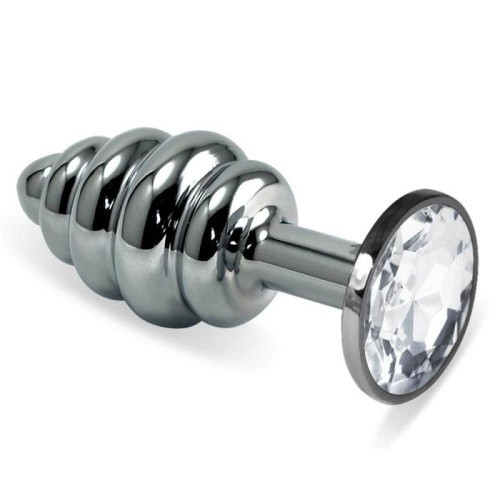 LoveToy Rosebud Spiral Metal Plug - кручена металева анальна пробка з кристалом, 6.85х2.95 см (прозорий) - купити в Україні | Секс шоп SEX-SHOP.ua