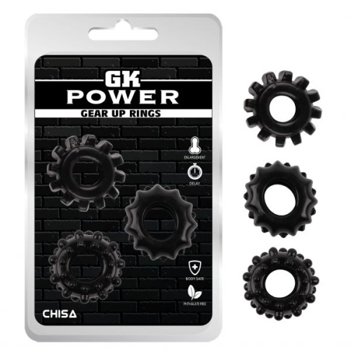 GK Power Gear Up Rings Black - Набір ерекційних кілець 3 шт, 1,6 см (чорний)