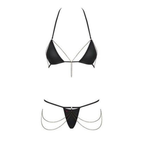 Obsessive Rebella micro set комплект сексуального белья с цепочками, S/M (чёрный)