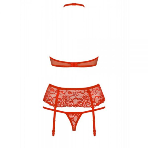 Obsessive 838-SEG-3 set - кружевной комплект с поясом для чулок, L/XL (красный)