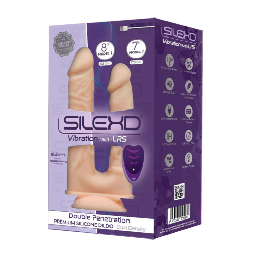 SilexD Double Gusto Vibro Flesh (Model 1 size 8" & 7") + LRS - вибратор для двойного проникновения с пультом ДУ, 19.5 и 17.5 см (телесный) - sex-shop.ua