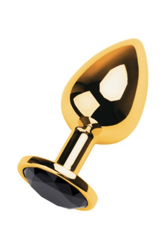 TOYFA Metal Golden anal plug - серебристая анальная пробка с кристаллом, 9х4 см (чёрный)