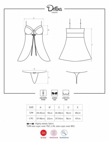 Obsessive Dotina babydoll - сексуальный бэби долл, S/M (чёрный)