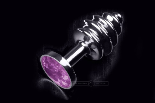 Пикантные Штучки - Витая серебристая анальная пробка маленькая, 7,5х2,7 см (фиолетовый) - sex-shop.ua
