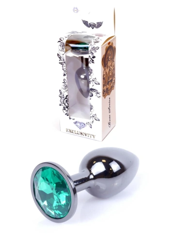 Boss Jewellery Dark Silver PLUG Green - Анальная пробка с кристаллом, 7х2.7 см (зелёный) - sex-shop.ua