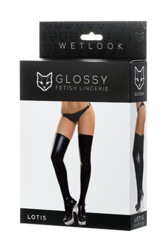 Glossy из материала Wetlook - Чулки для женщин, M (чёрный)