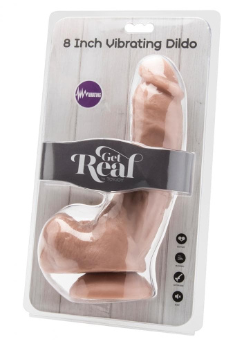 Get Real Cock 8 Inch W/ Balls Flesh - Реалистичный вибратор, 16х5 см (телесный)