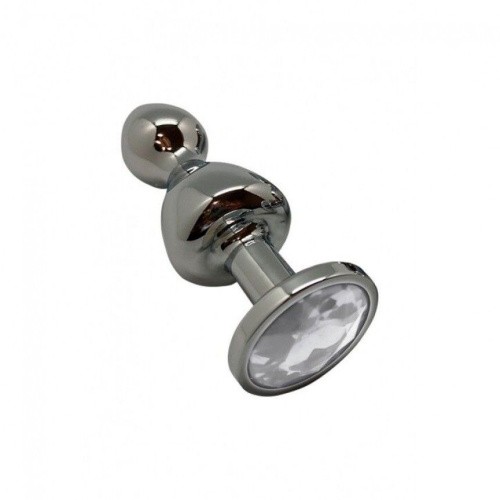 Wooomy Lollypop Double Ball Metal Plug M - Анальна пробка, 9.4х3.1 см (прозорий) - купити в Україні | Секс шоп SEX-SHOP.ua