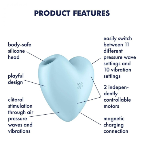 Satisfyer Cutie Heart Blue - Вакуумный стимулятор в виде сердечка, 7.7х7.5 см (голубой) - sex-shop.ua