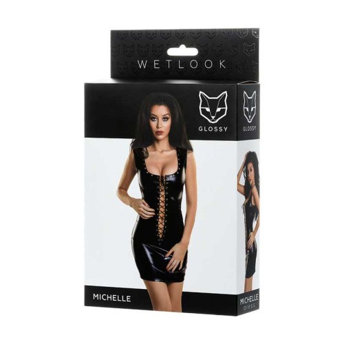 Toyfa Glossy - Платье из материала Wetlook со шнуровкой спереди и сзади, М