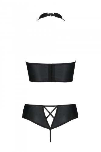 Passion Nancy Bikini - Комплект з еко-шкіри: бра та трусики з імітацією шнурівки, L/XL (чорний)