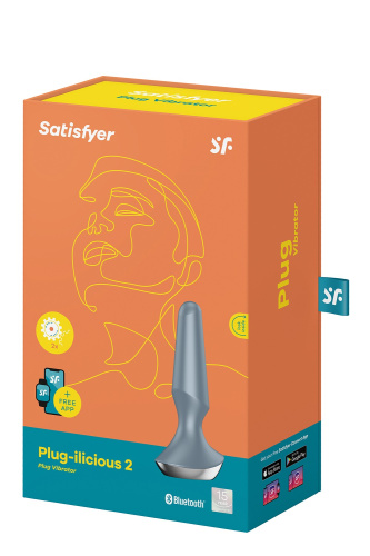 Satisfyer Plug-ilicious 2 - Анальная смарт-пробка, 14х3 см, (серая) - sex-shop.ua