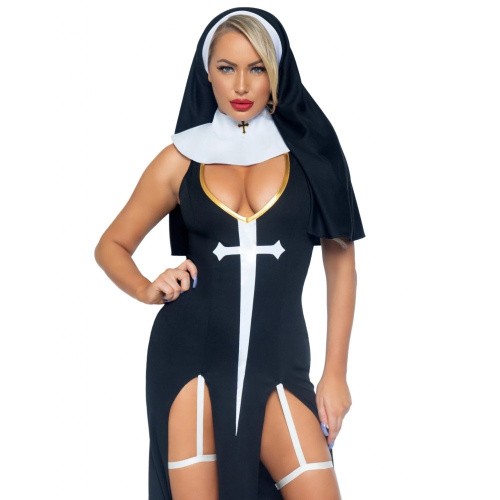 Leg Avenue-Sultry Sinner Black/White - Сексуальный костюм монашки, L