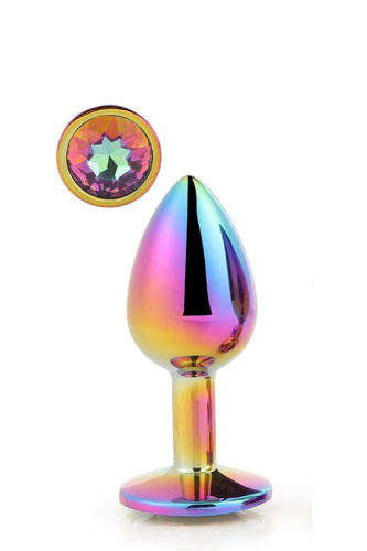 Gleaming Love Multicolour Plug - Металева анальна пробка з кристалом, 9,5х4,3 см (райдужний) - купити в Україні | Секс шоп SEX-SHOP.ua