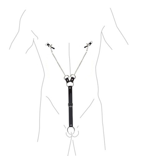 Art of Sex - Nipple Clamps for Men - Затискачі для сосків з фіксацією на мошонці