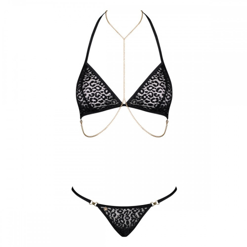 Obsessive Pantheria 2-pcs set black - Сексуальный леопардовый комплект, L/XL