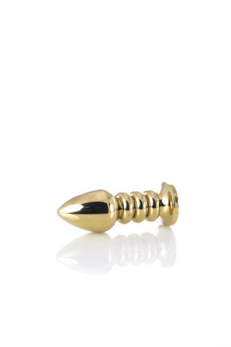TOYFA Metal Gold anal plug  - Золотистая анальная пробка с кристаллом, 8.5х3.8 см (красный)