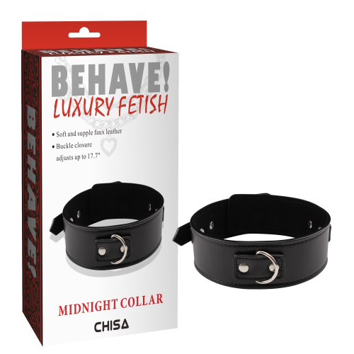 Behave Midnight Collar БДСМ - Нашийник з еко-шкіри, 45 см