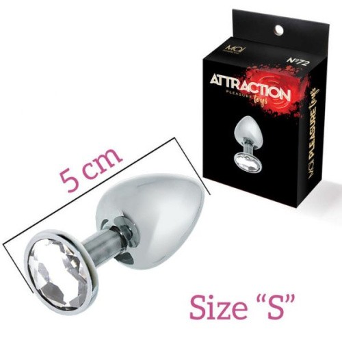 MAI Attraction Toys №72 металлическая анальная пробка с кристаллом, 5х2,5 см (белый) - sex-shop.ua