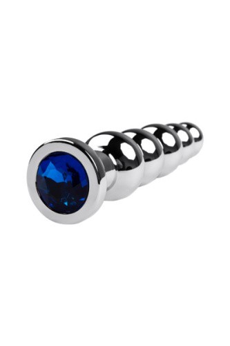 Toyfa Metal - Большая серебристая анальная пробка ёлочка с камнем, 12.5х3.4 см (синий)