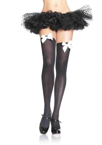 Leg Avenue Nylon Thigh Highs With Bow-панчохи з бантиком (білий з блакитним) - купити в Україні | Секс шоп SEX-SHOP.ua